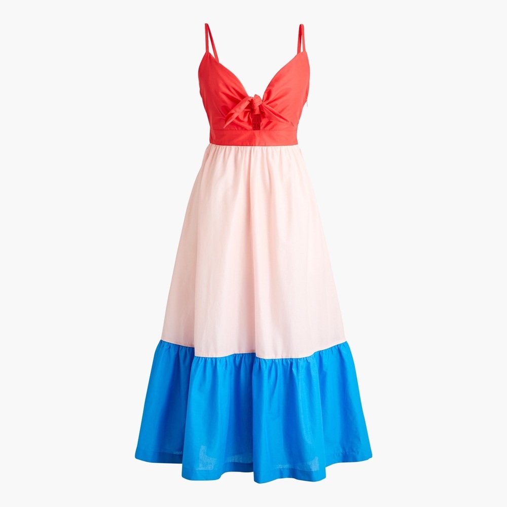 Colorblock Tie-Front Maxi Dress - Red, Pink & Blue